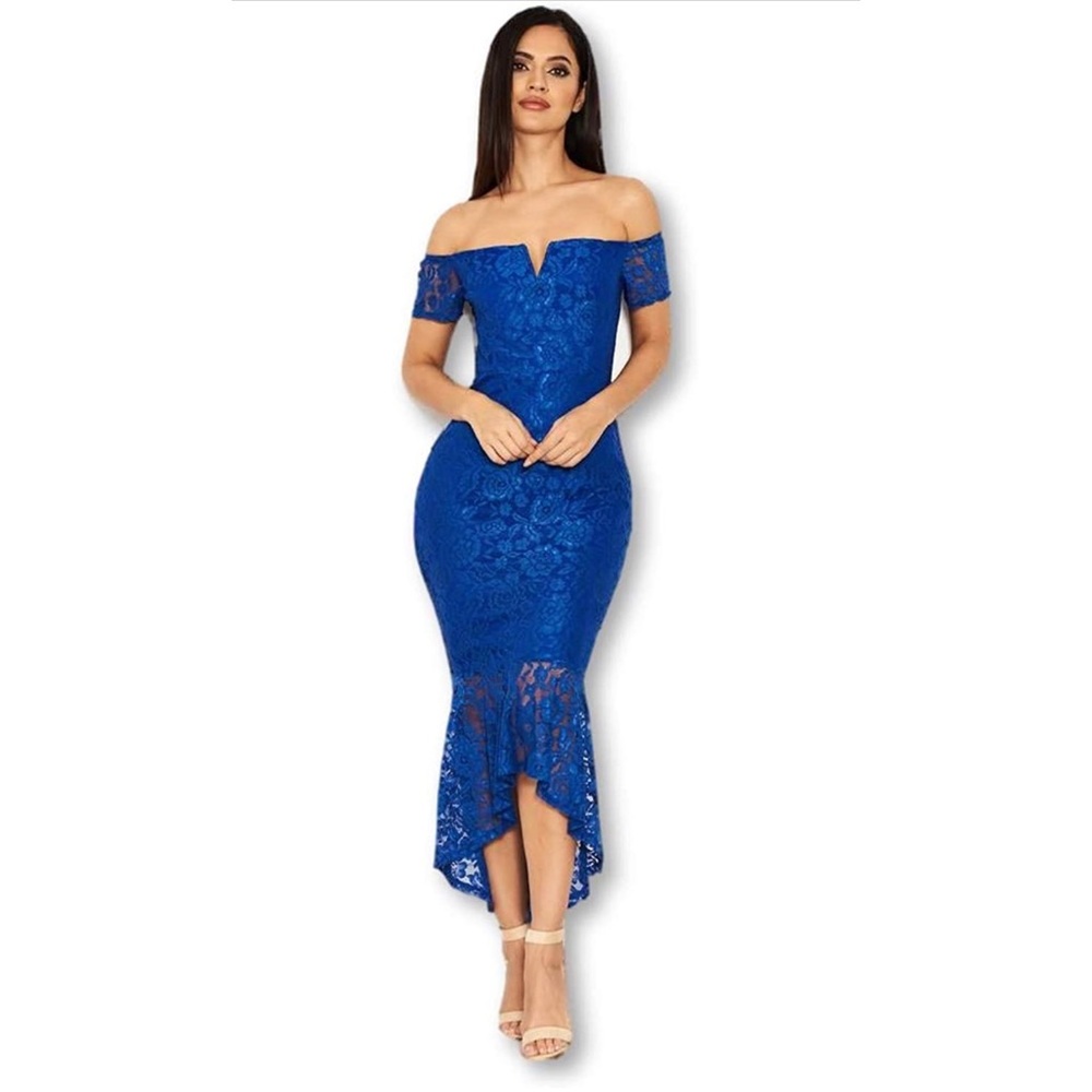 AX Paris Women’s Lace Notch Front Detail Midi Dress- Blue- Worn Once!